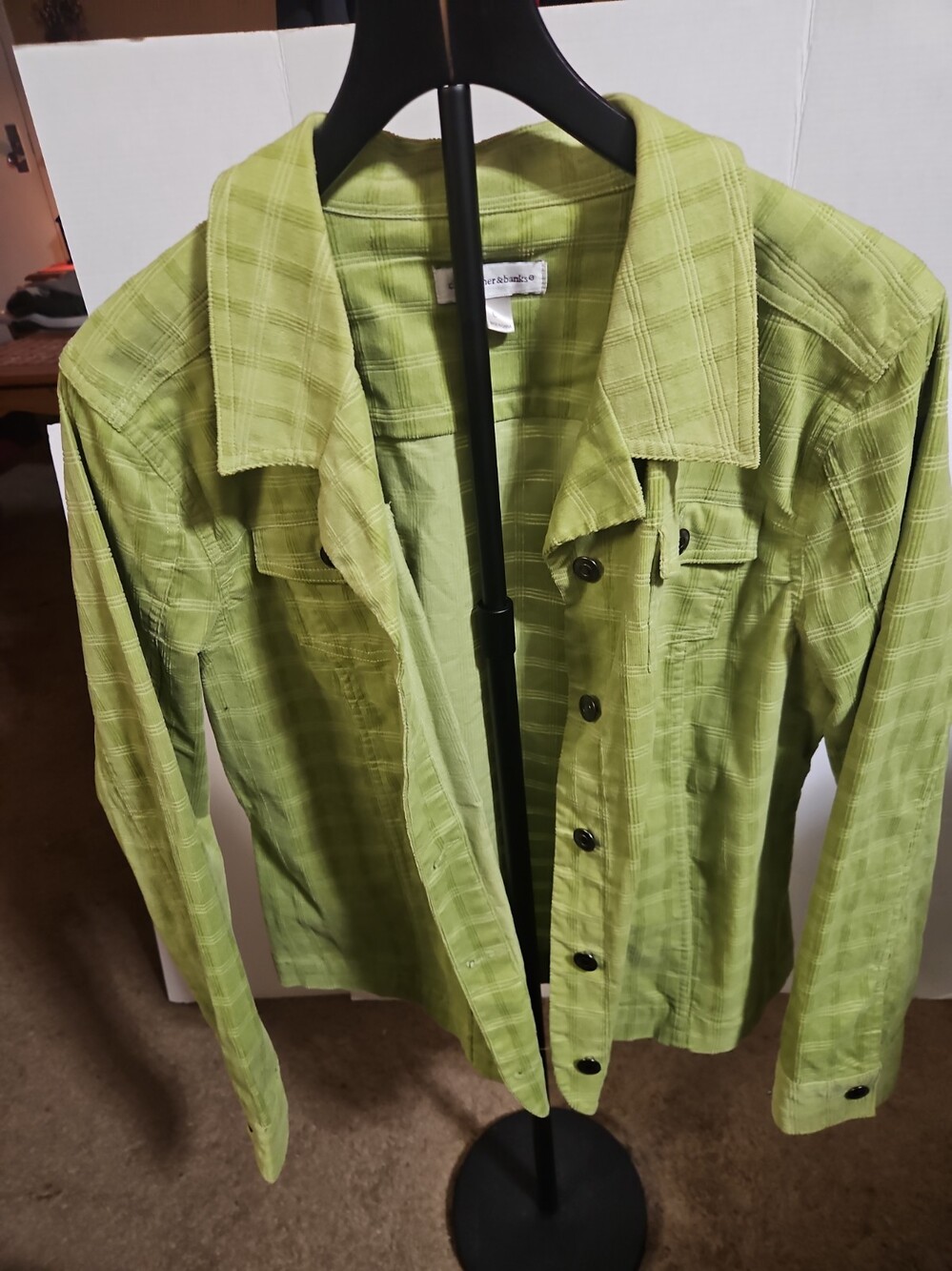 Christopher & Banks Line Green Plaid/corduroy Style Jacket L